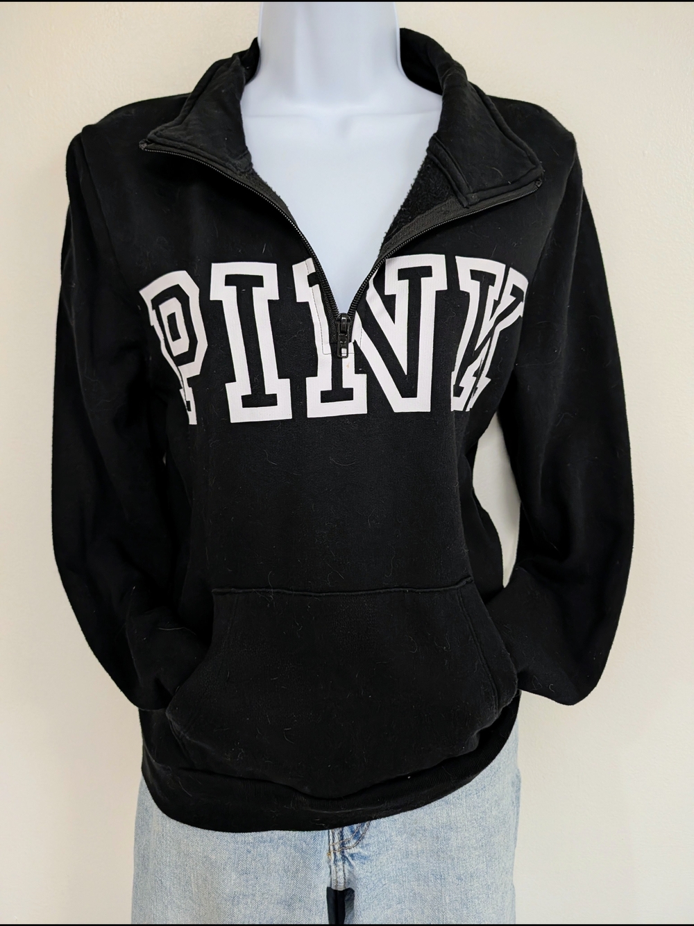 PINK Victoria's Secret Half-Zip Pullover Sweatshirt - Black - Picture 2 of 5